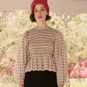 THE GREAT Contessa Top – Cream/Black Check, Size 1, Excellent Condition